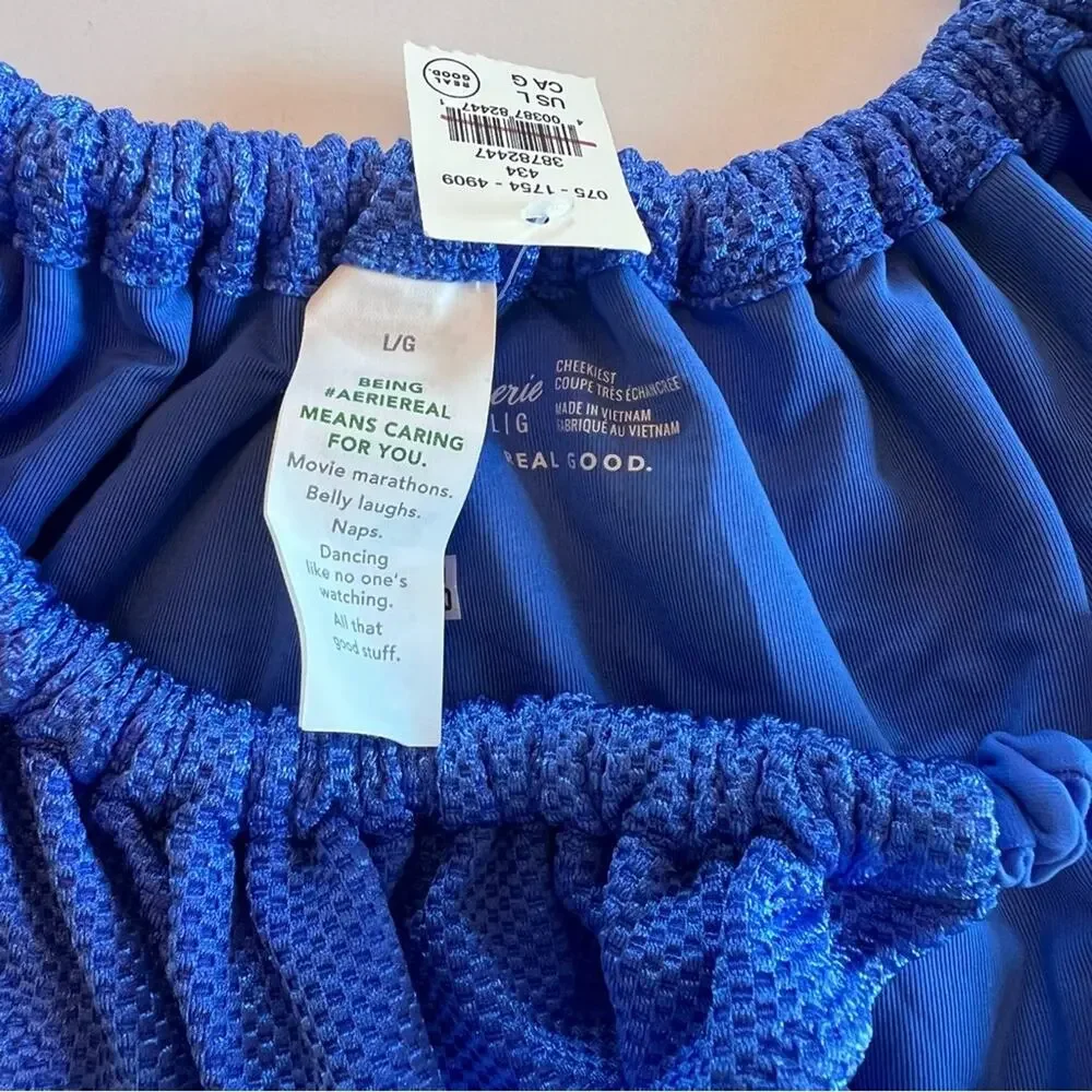 Aerie Cheekiest Blue Textured Swim Bottoms - Picture 2 of 3